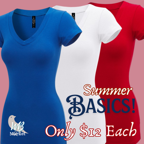 Women's Basic Fitted Short Sleeve V Neck Shirt